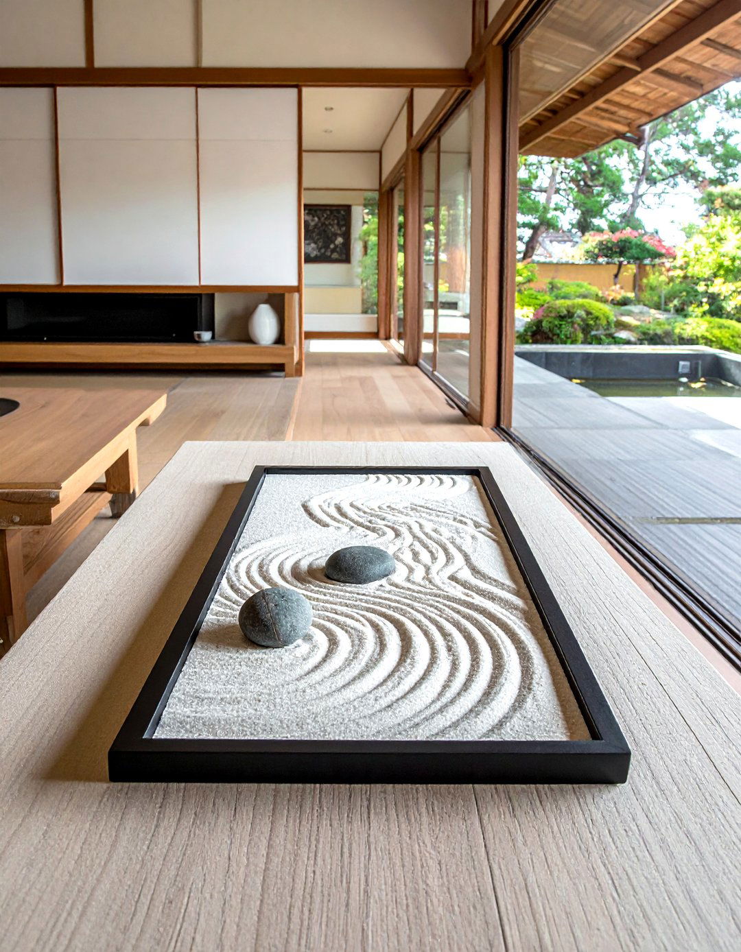 A Japanese Living Room with an Indoor Zen Garden - 30 Japanese Living Room Ideas for a Zen Space