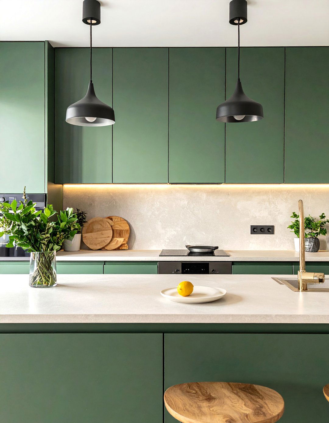 A Light Beige Microcement Kitchen Backsplash - 20 Microcement Kitchen Ideas for a Sleek Look