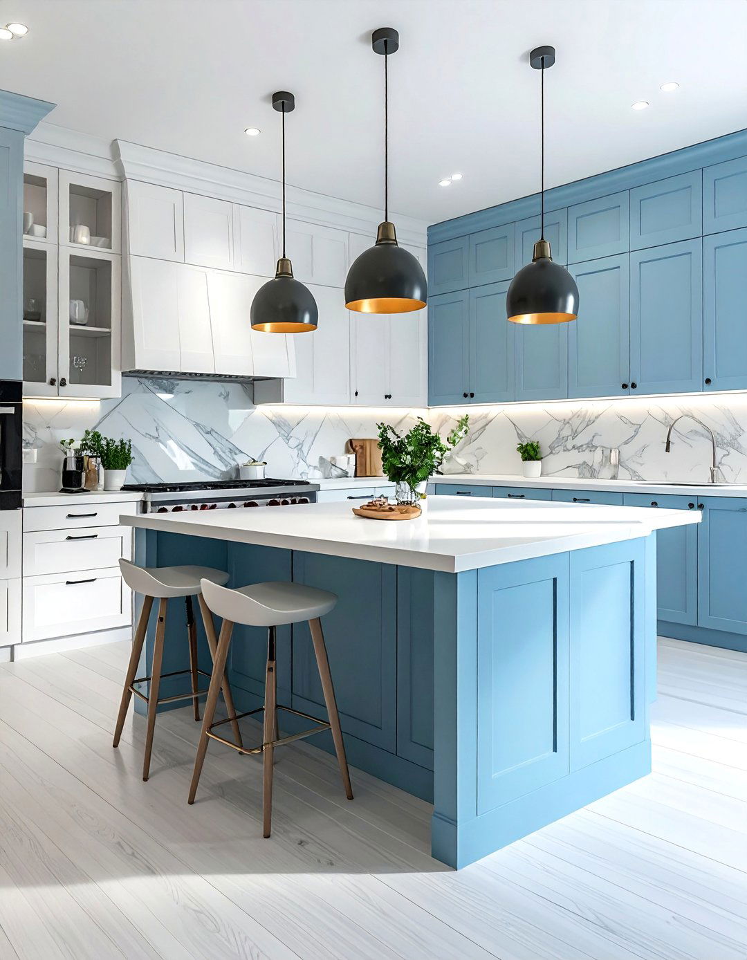 A Light Blue Kitchen Island as a Focal Point - 20 Light Blue Kitchen Cabinets Ideas for a Fresh Look