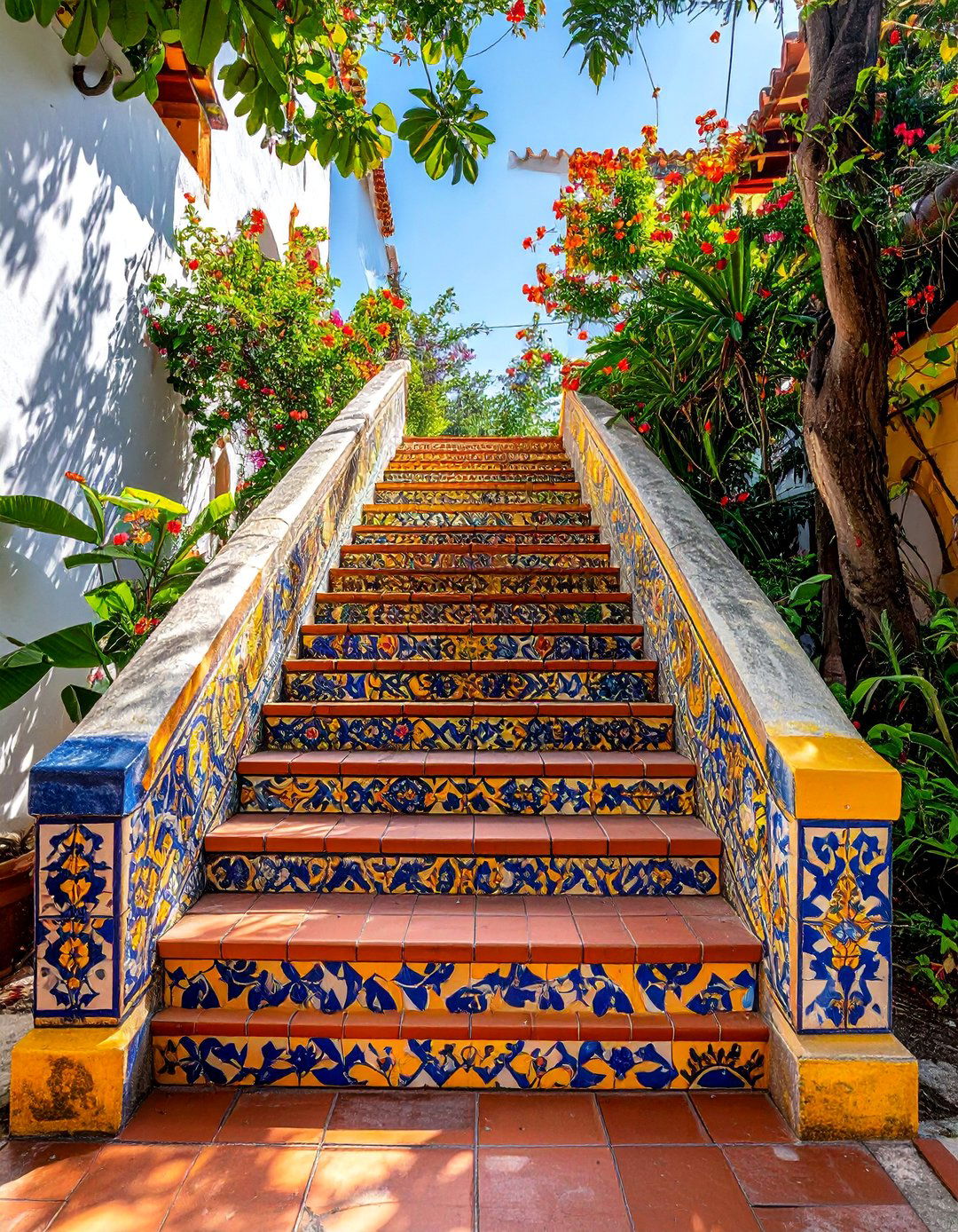 A Mexican Garden with Talavera Tile Accents - 25 Mexican Garden Ideas for a Vibrant Outdoor Space