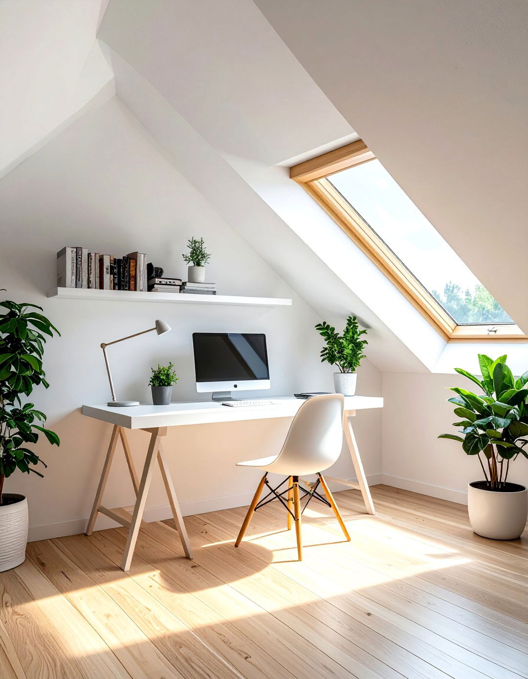 A Minimalist Attic Home Office Setup - 30 Low Ceiling Small Attic Room Ideas for Cozy Spaces