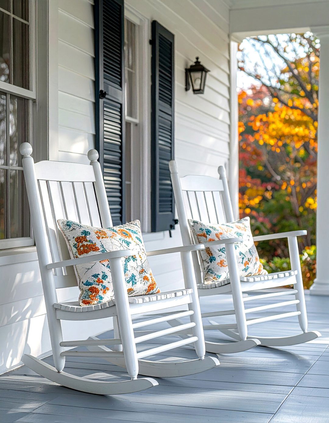 A Pair of Wooden Rocking Chairs - 30 Colonial Front Porch Ideas for Charm