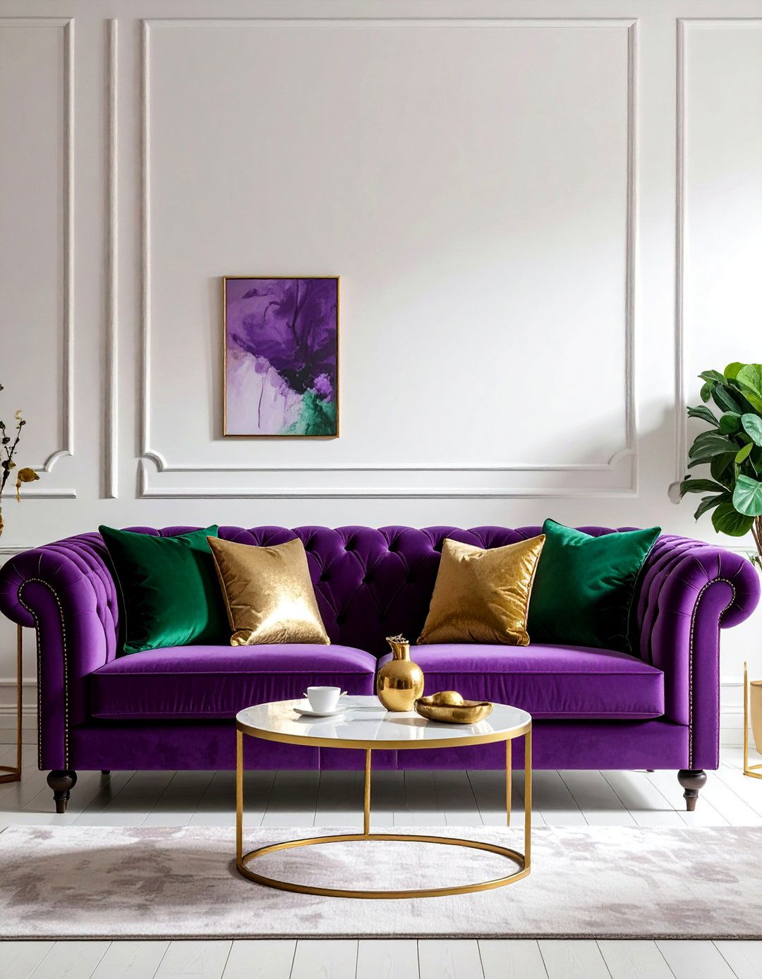A Regal Purple Velvet Sofa - 25 Purple Living Room Ideas for a Luxurious Vibe