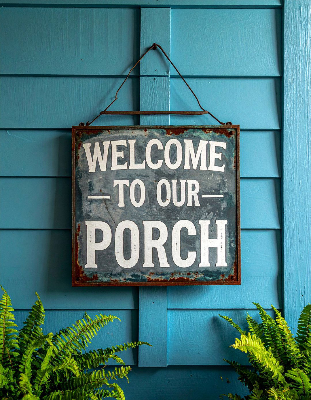 A Rustic Front Porch with Vintage Farmhouse Signage - 25 Rustic Front Porch Ideas for a Welcoming Entryway