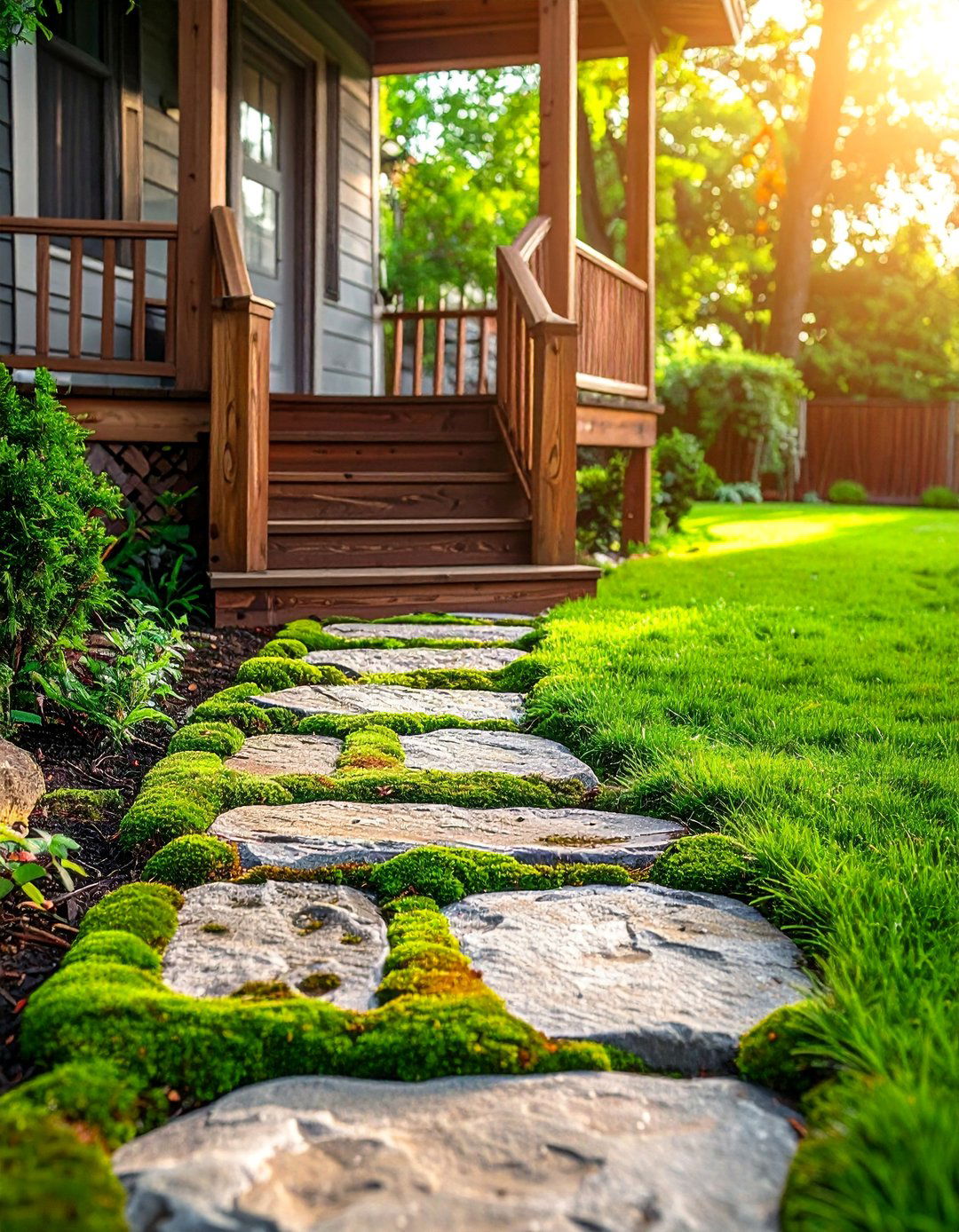 A Rustic Front Porch with a Flagstone Walkway Approach - 25 Rustic Front Porch Ideas for a Welcoming Entryway