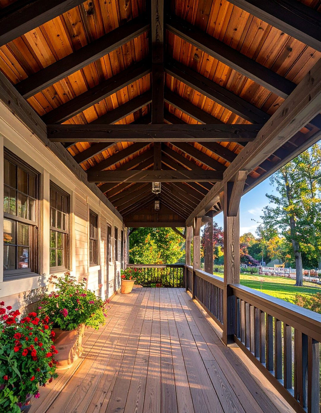 A Rustic Front Porch with a Gabled Roof Overhang - 25 Rustic Front Porch Ideas for a Welcoming Entryway