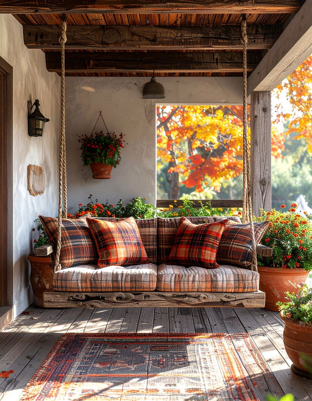 A Rustic Front Porch with a Reclaimed Wood Swing - 25 Rustic Front Porch Ideas for a Welcoming Entryway