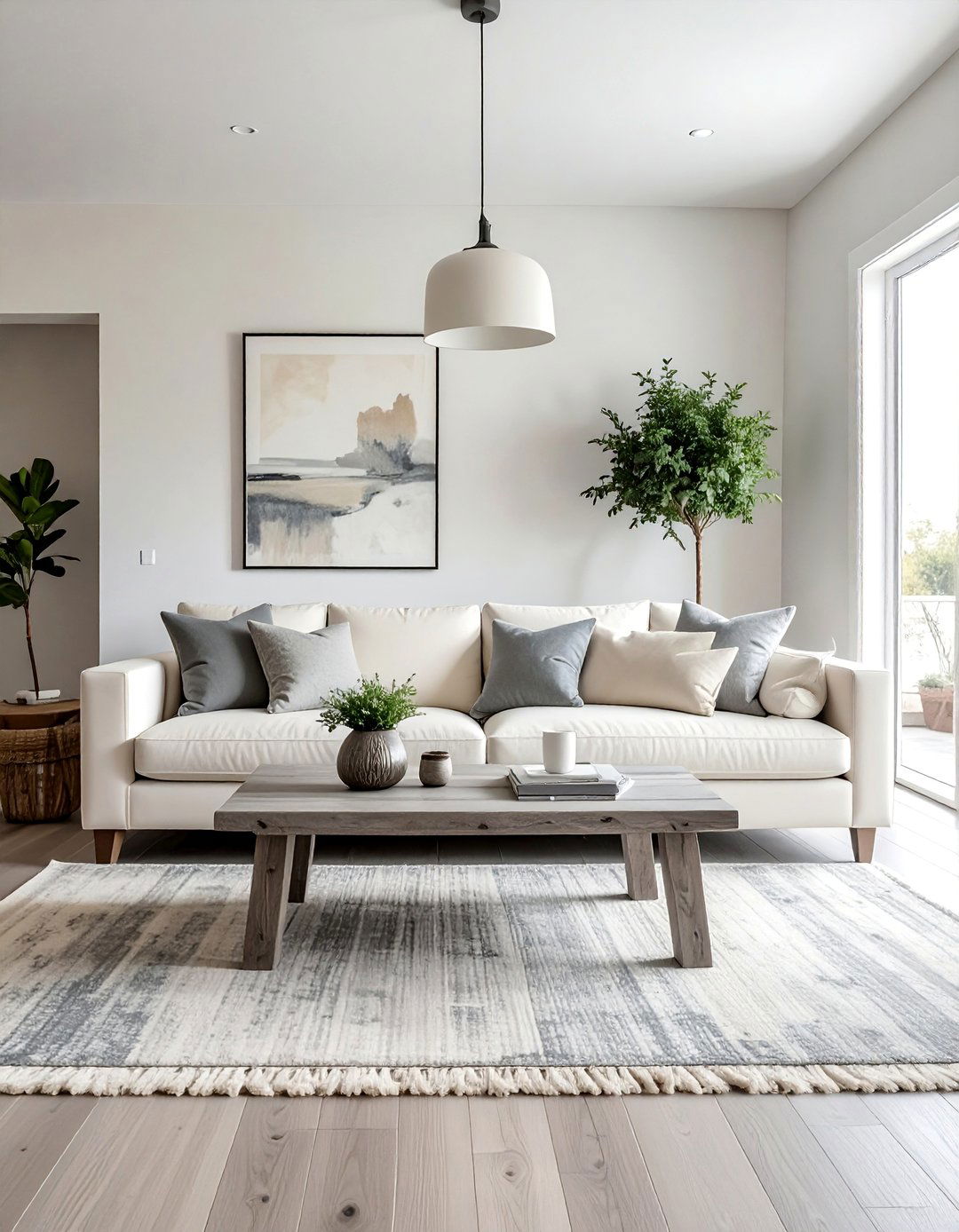 A Rustic Grey Washed Wood Coffee Table - 30 Grey and Cream Living Room Ideas for Elegance