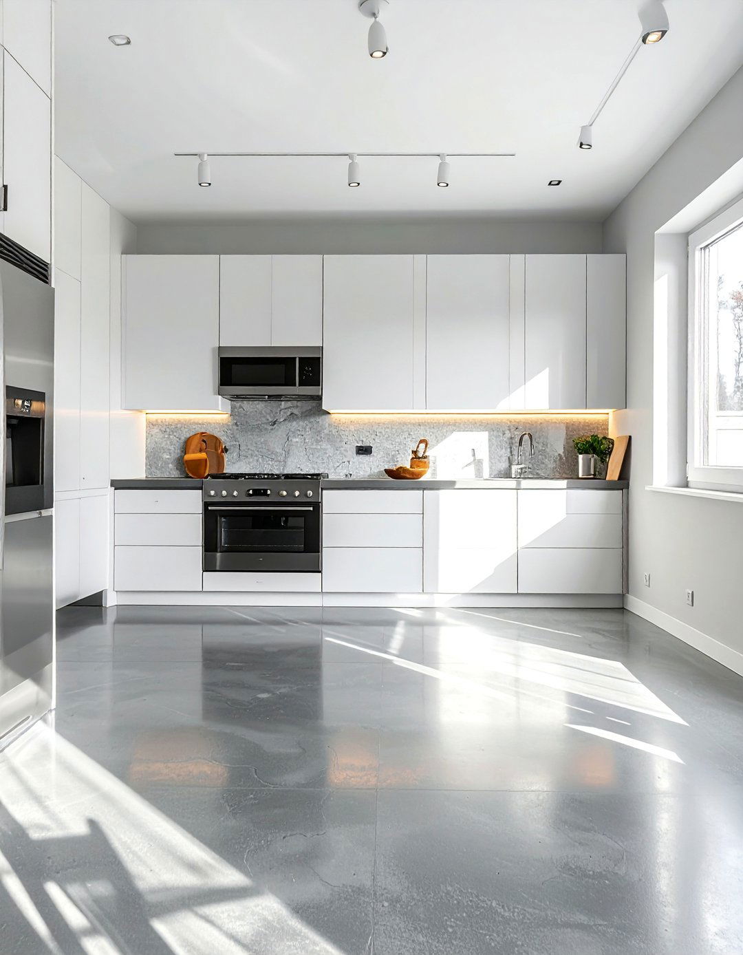 A Seamless Gray Microcement Kitchen Floor