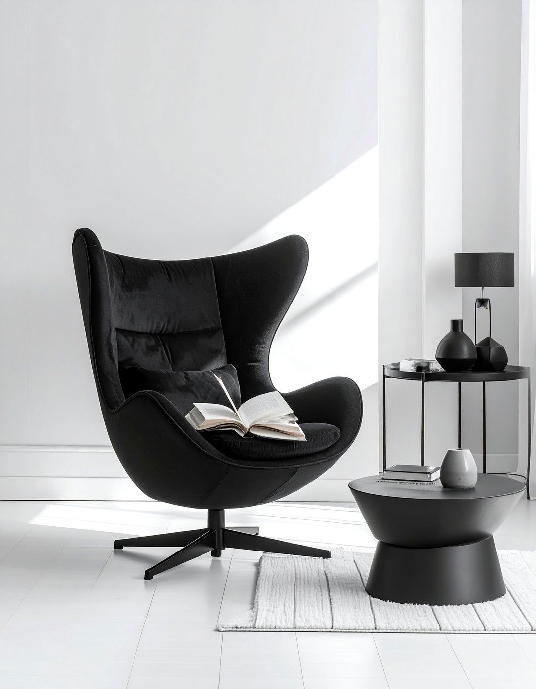A Single Black Statement Chair - 40 Black and White Bedroom Ideas for Elegance