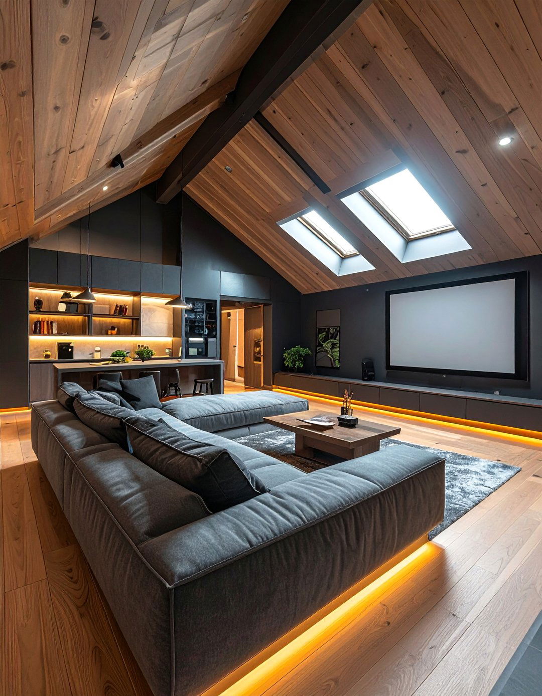 A Sleek and Modern Media Room - 30 Low Ceiling Small Attic Room Ideas for Cozy Spaces