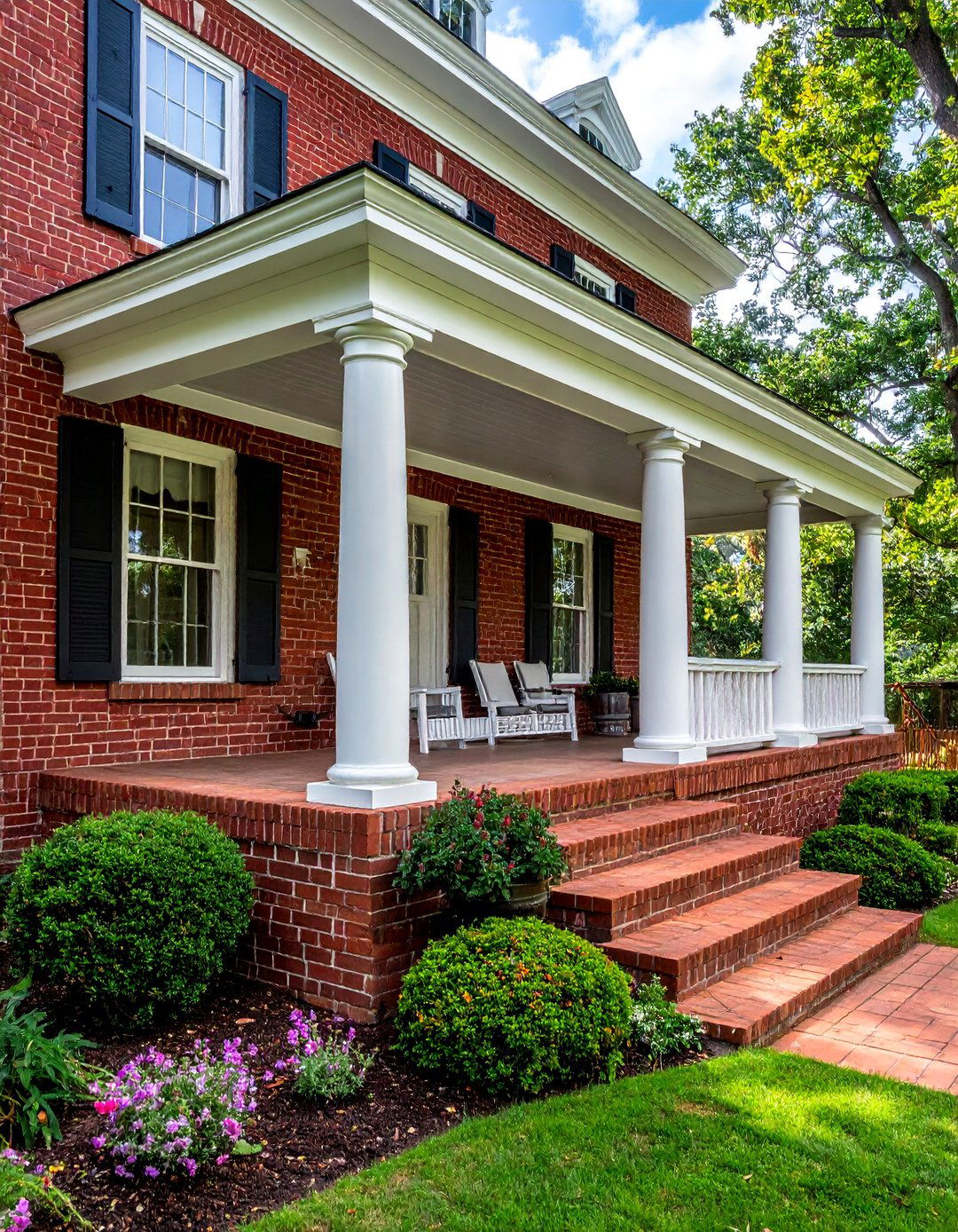 A Solid Red Brick Porch Base - 30 Colonial Front Porch Ideas for Charm