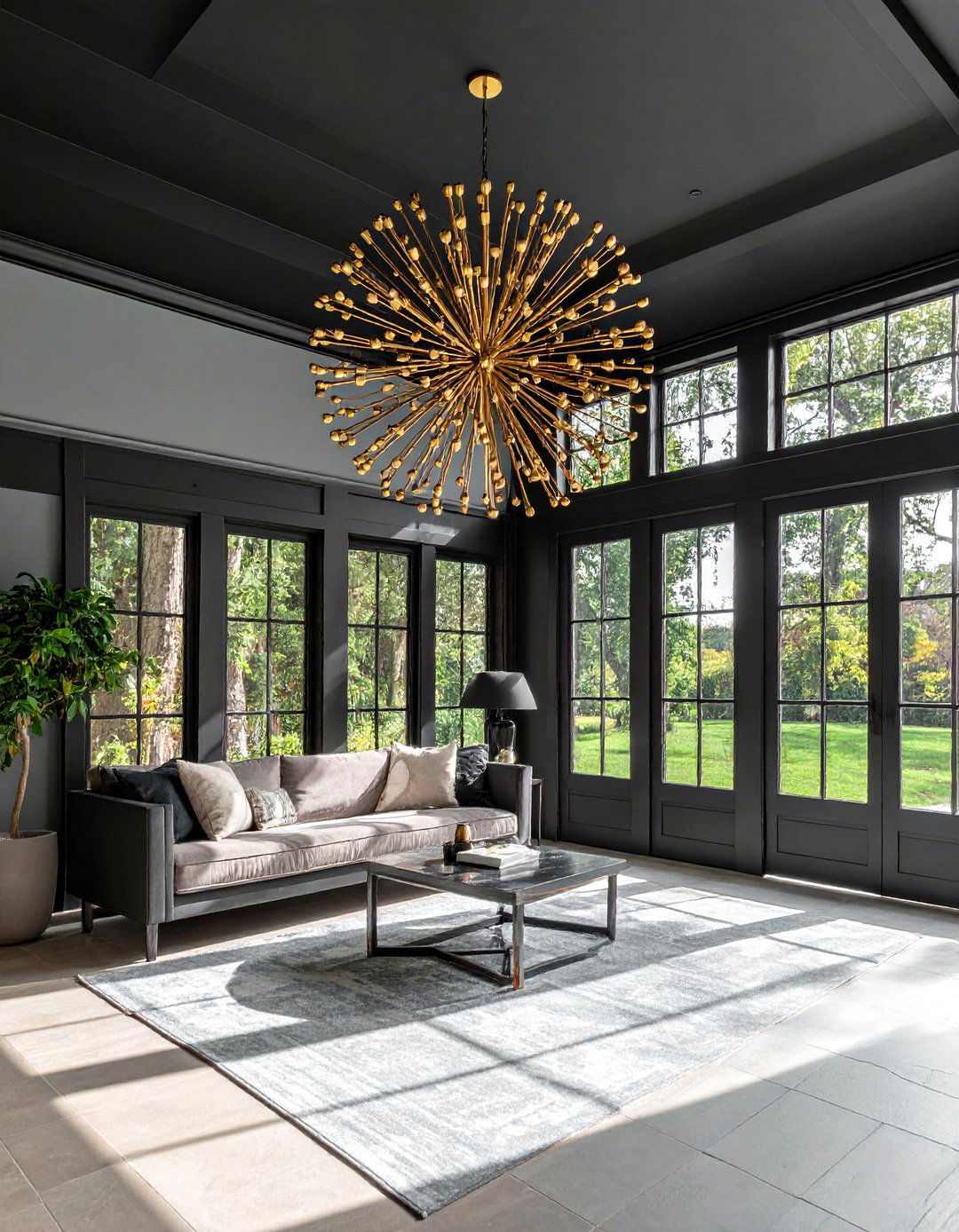 A Sunroom with a Bold Black Ceiling - 20 Black Sunroom Ideas for a Stylish Retreat