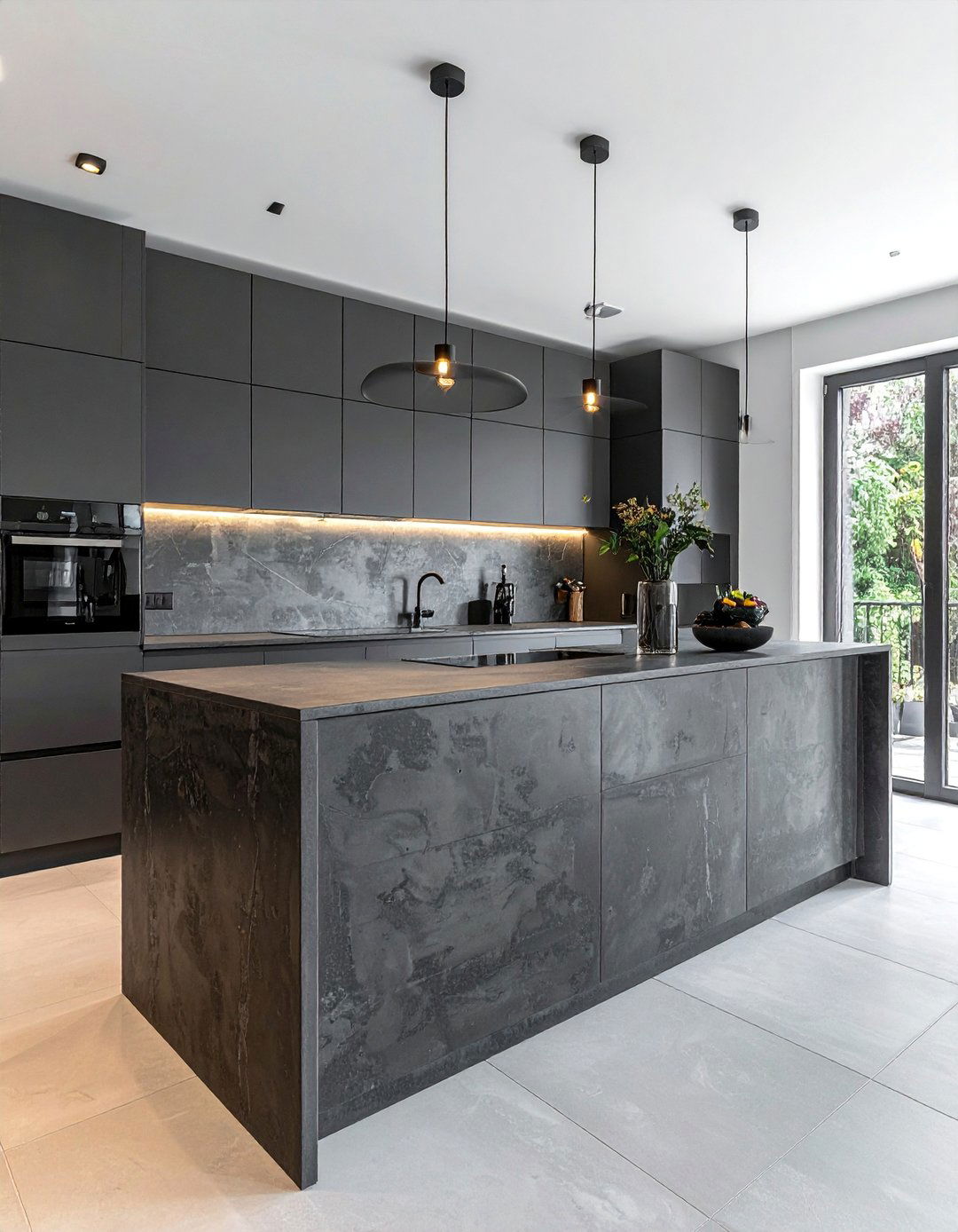 A Textured Microcement Kitchen Island Face - 20 Microcement Kitchen Ideas for a Sleek Look