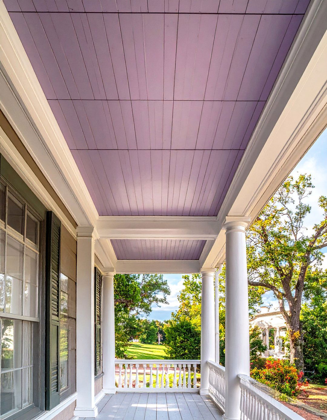 A Traditional Haint Blue Ceiling - 30 Colonial Front Porch Ideas for Charm