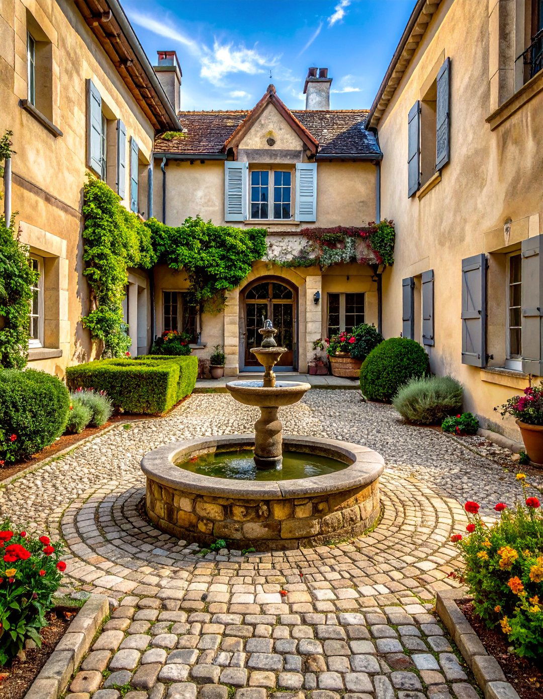 A Welcoming Forecourt or Courtyard - 30 Traditional French Country House Exterior Ideas