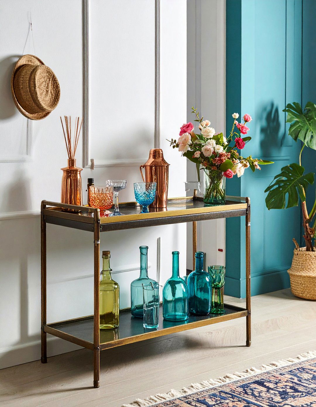 A Well Stocked Bar Cart - 30 Bohemian Maximalist Decor Ideas for a Bold Look