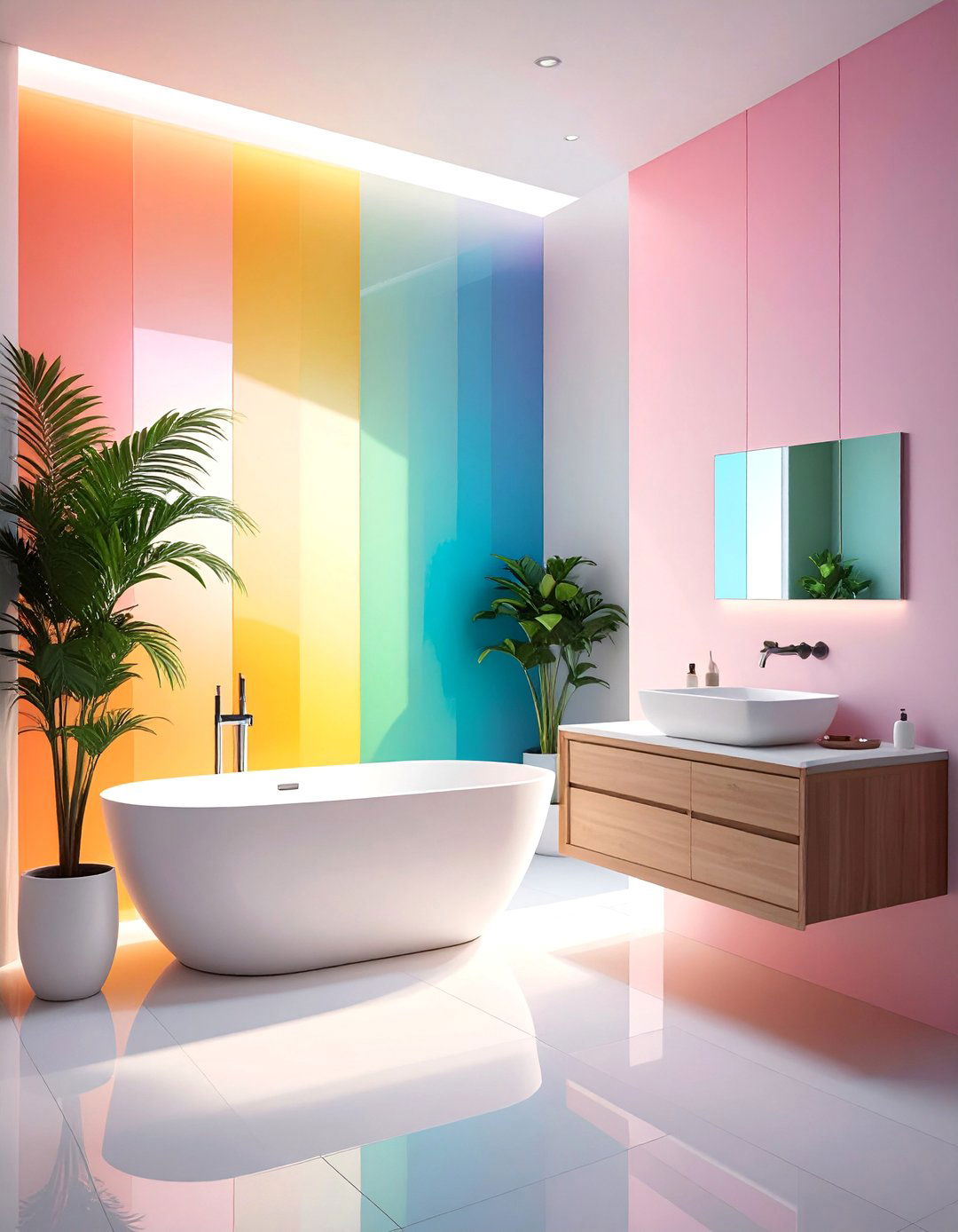 Abstract Color Gradients - 30 Bathroom Mural Ideas to Elevate Your Decor