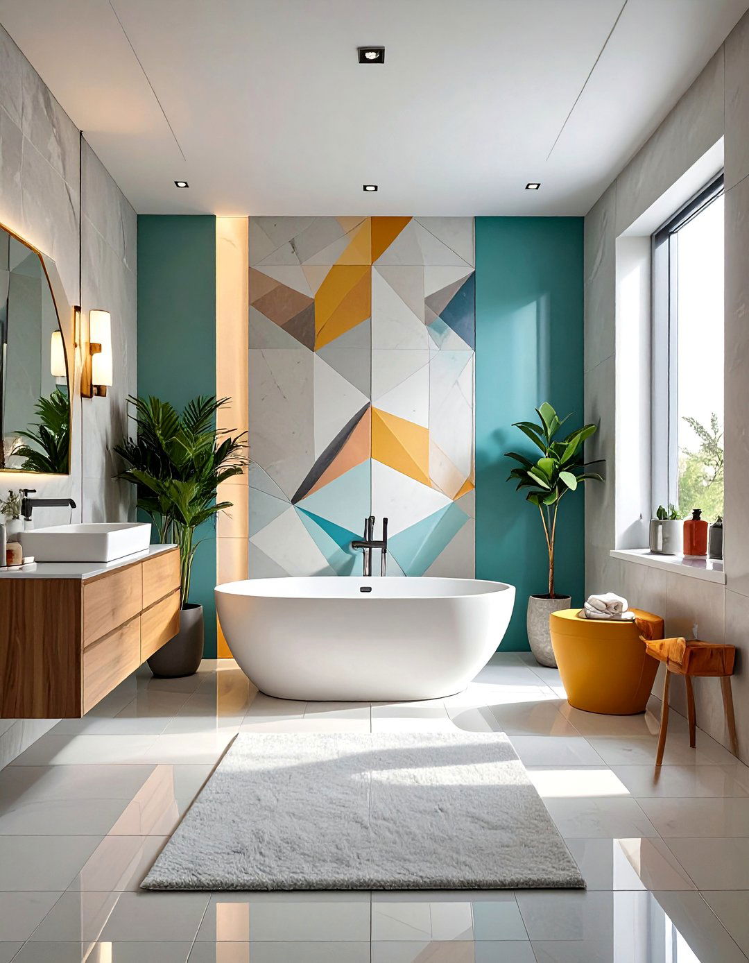 Abstract Geometric Patterns - 30 Bathroom Mural Ideas to Elevate Your Decor