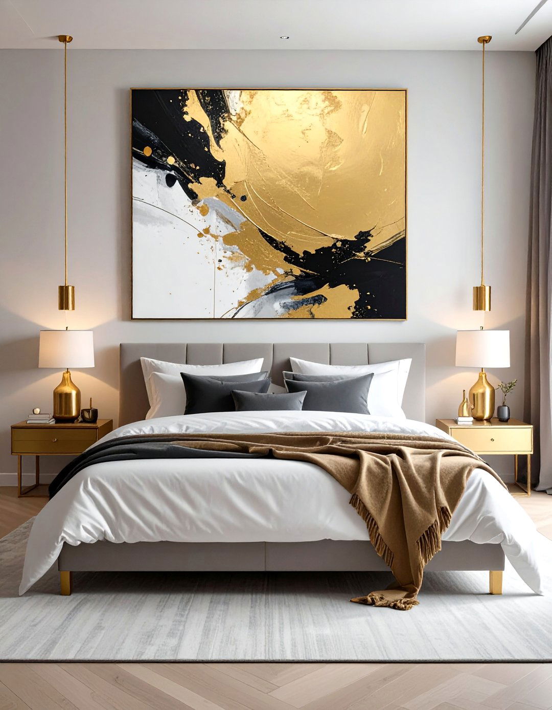 Abstract Gold Wall Art - 25 Gold Bedroom Ideas for a Luxurious and Elegant Space