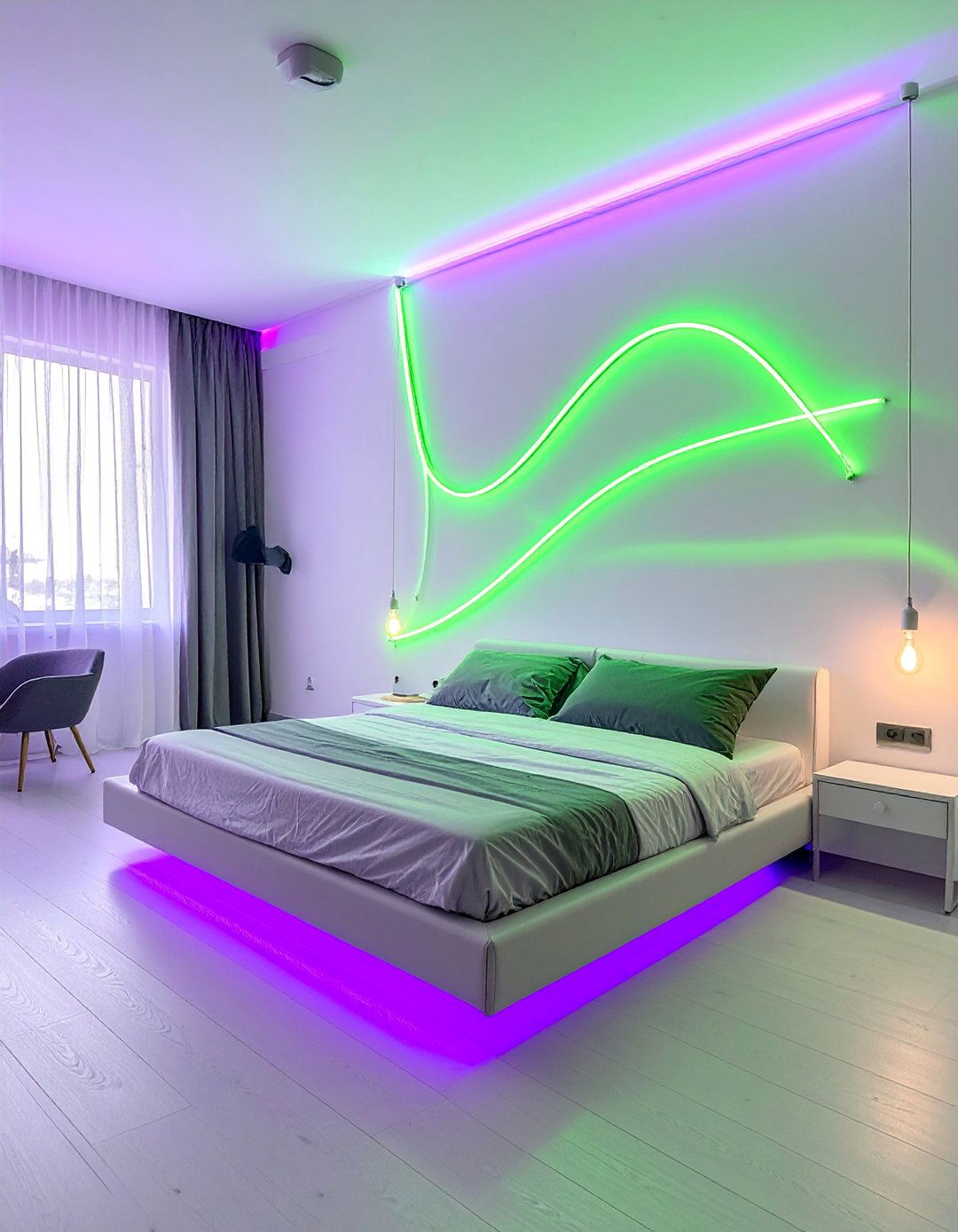 Abstract Neon Art Installation - 30 Neon Bedroom Ideas to Brighten Your Space