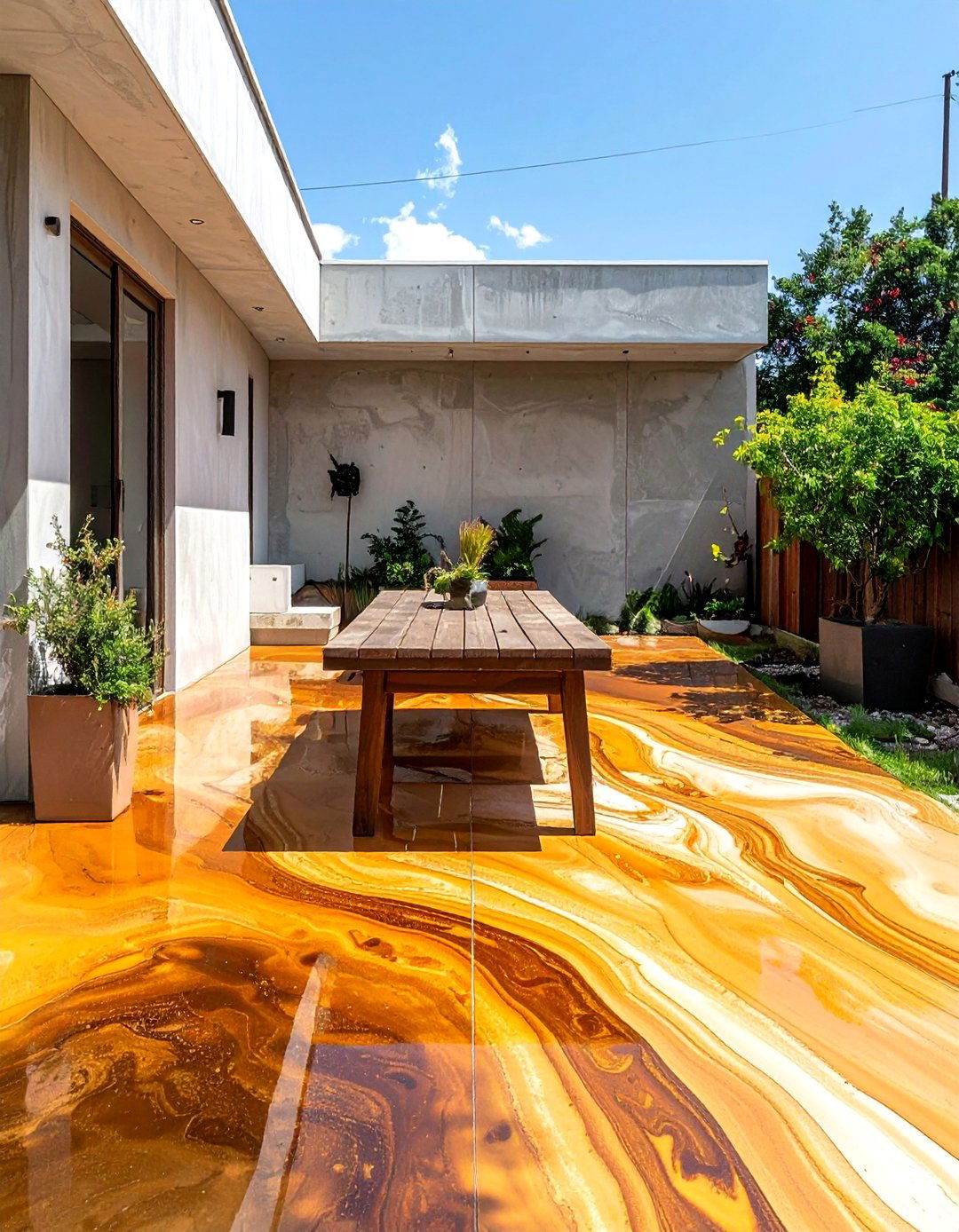 Acid Stained Concrete Patio for a Marbled Effect - 40 Concrete Patio Ideas for a Modern and Durable Outdoor Space