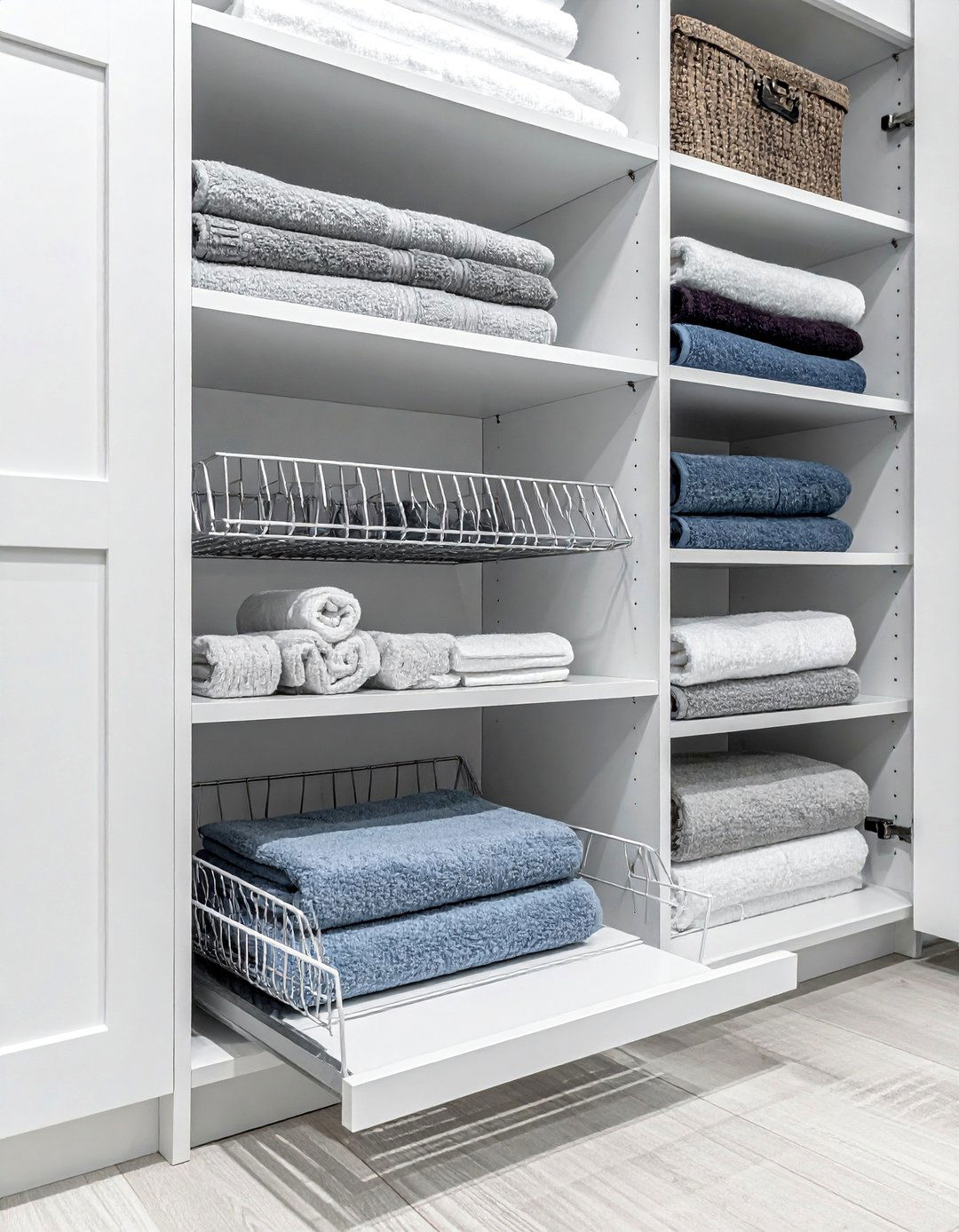 Add Pull Out Shelves for Accessible Linen Closet Organization - 30 Linen Closet Organization Ideas for a Tidy Home