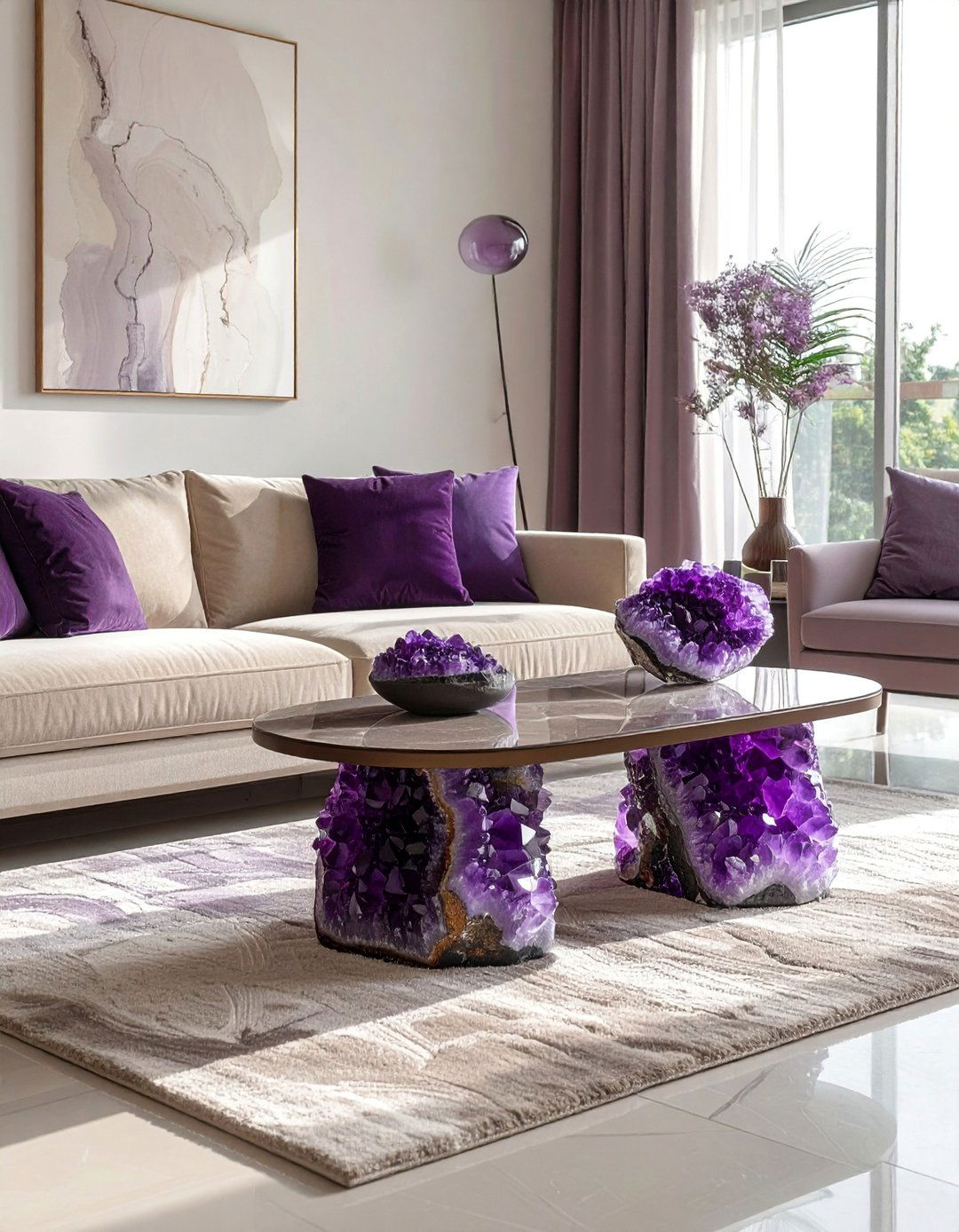 Amethyst Inspired Geode Decor - 25 Purple Living Room Ideas for a Luxurious Vibe