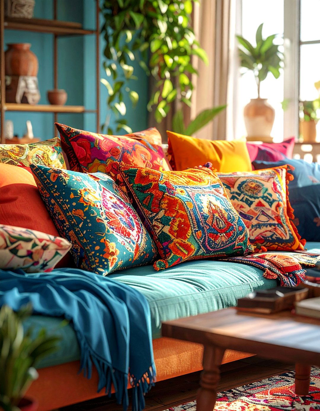 An Abundance of Mixed Pattern Throw Pillows - 30 Bohemian Maximalist Decor Ideas for a Bold Look