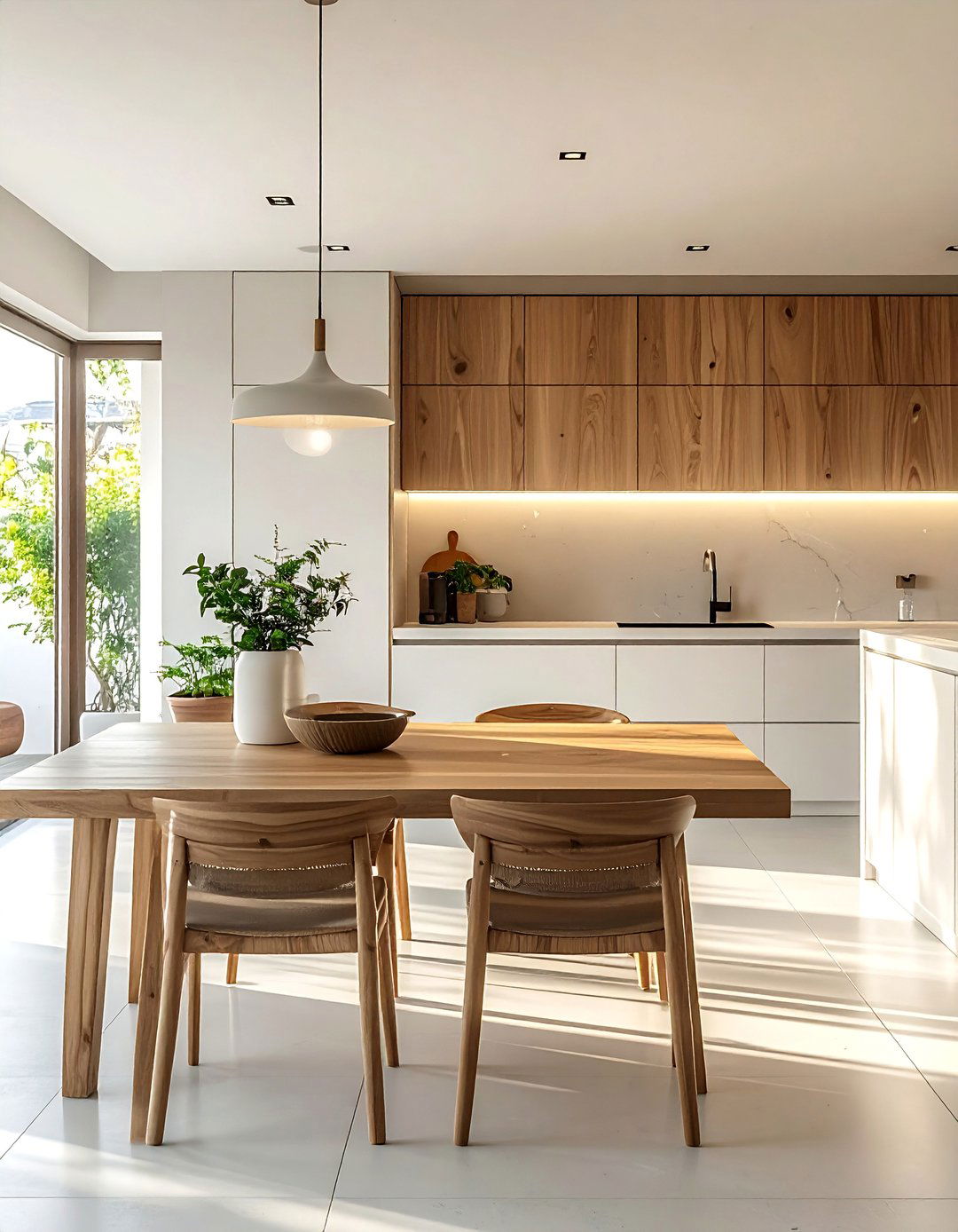 An Off White Microcement Kitchen with Natural Wood Accents - 20 Microcement Kitchen Ideas for a Sleek Look