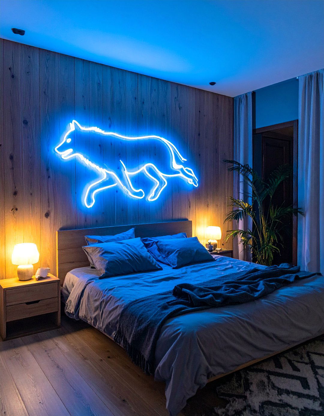 Animal Silhouette Neon Art - 30 Neon Bedroom Ideas to Brighten Your Space