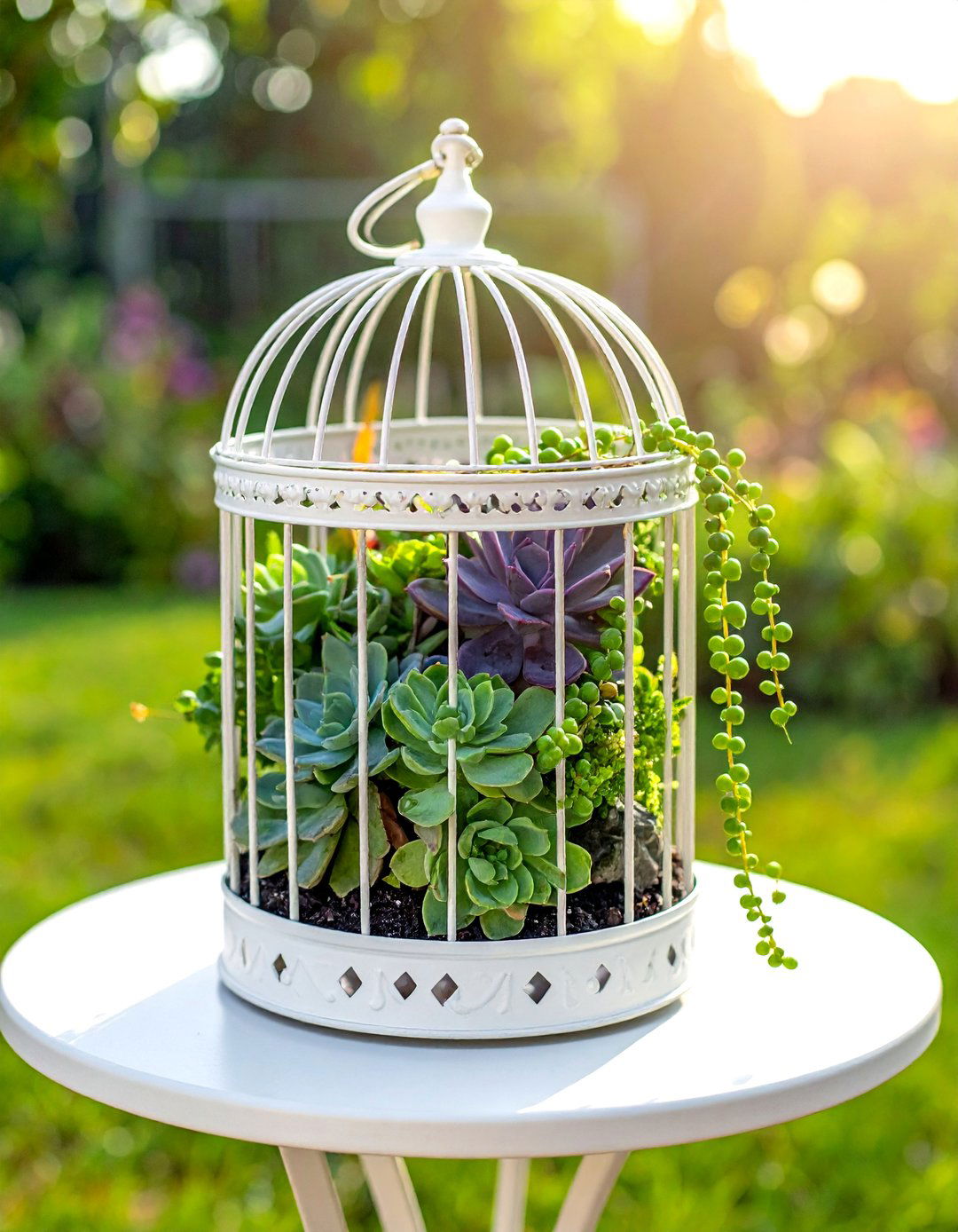 Antique Birdcage Succulent Container Garden - 40 Container Garden Ideas for Small Spaces