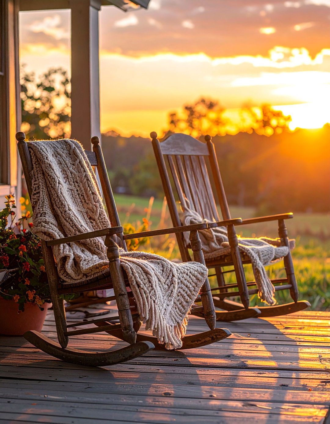 Antique Wooden Rocking Chairs on a Rustic Front Porch - 25 Rustic Front Porch Ideas for a Welcoming Entryway
