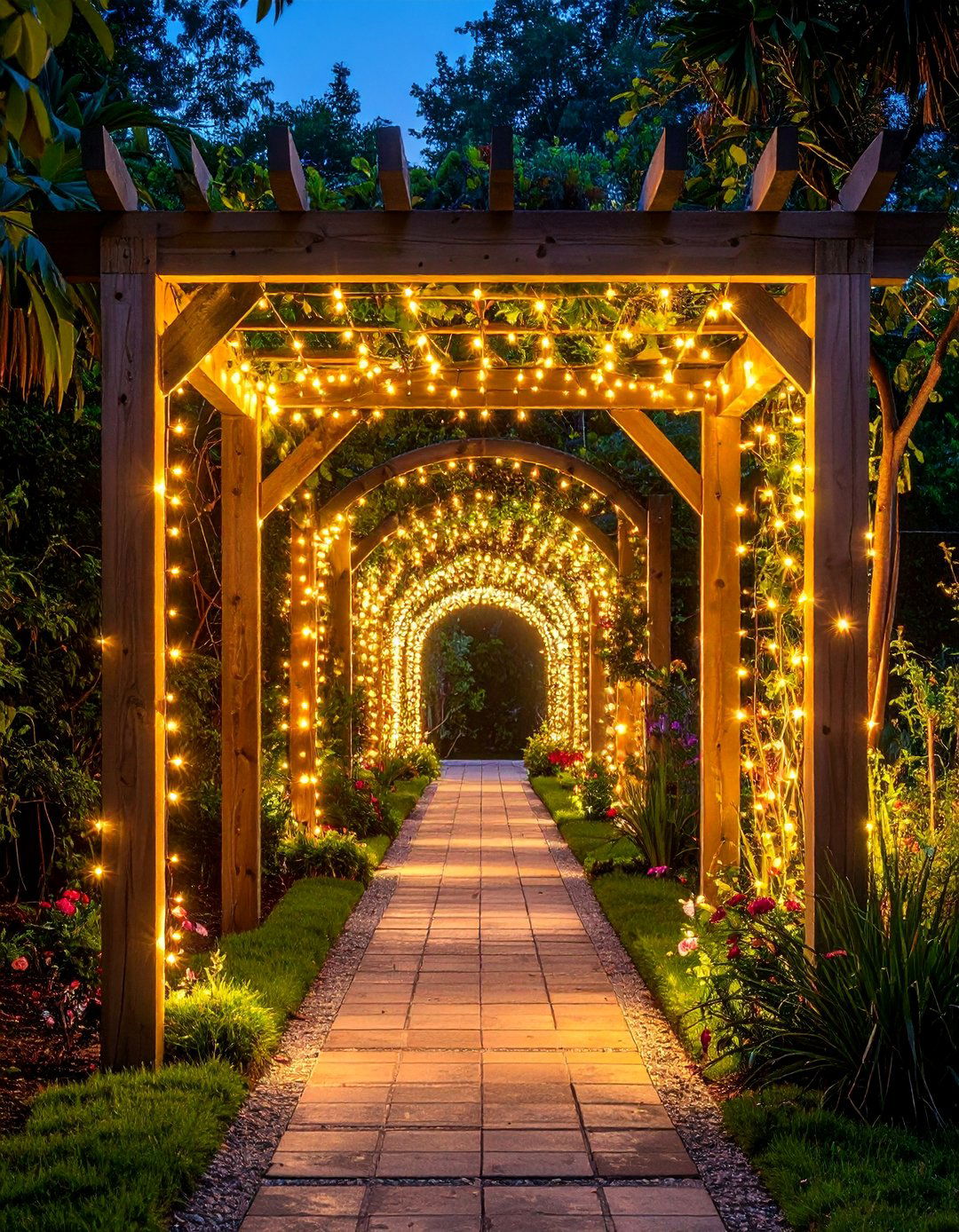 Arbor Gateway Design - 40 Patio String Light Ideas to Illuminate Your Nights