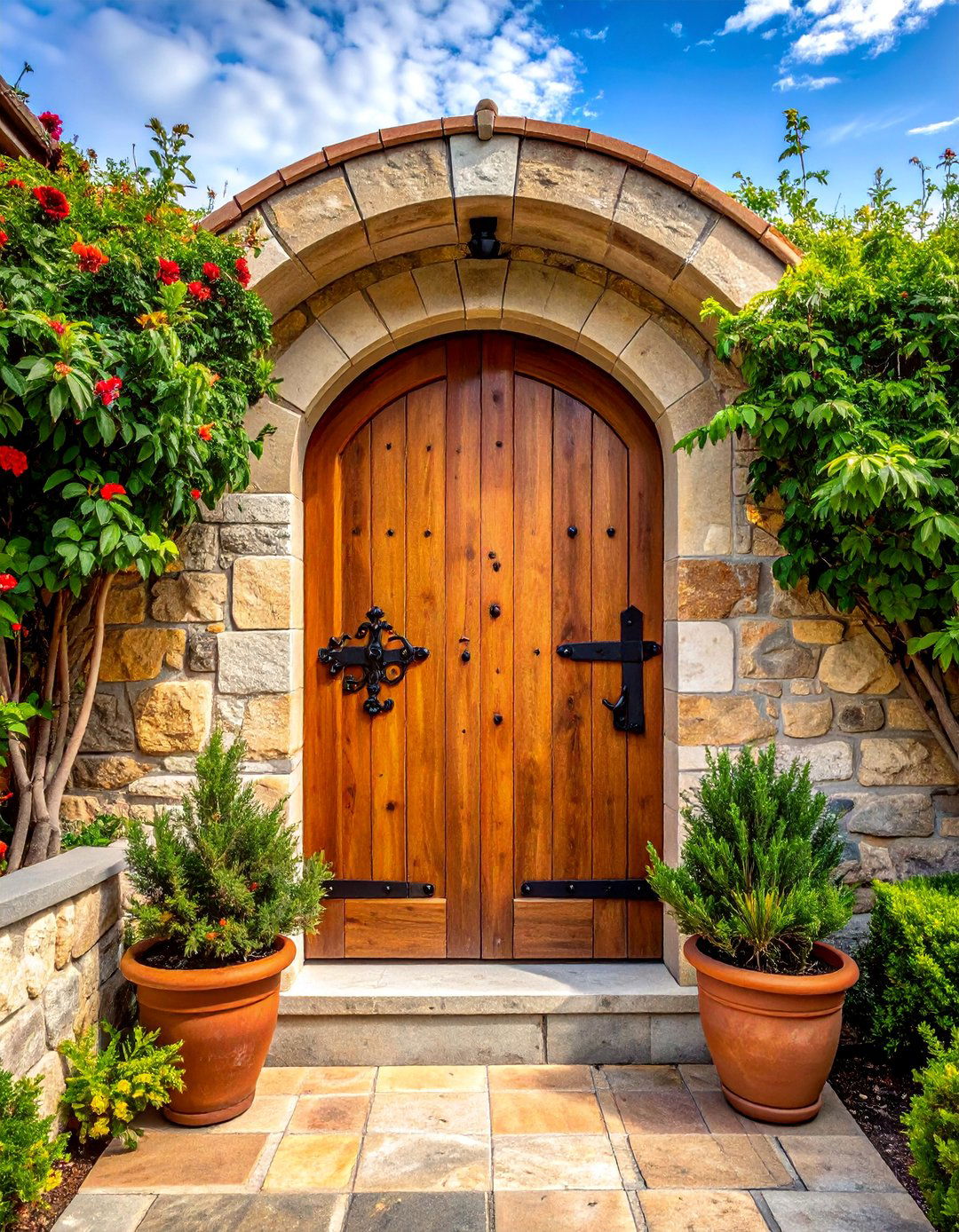 Arched Wooden Courtyard Front Door Gate - 20 Front Door Gate Ideas to Boost Curb Appeal