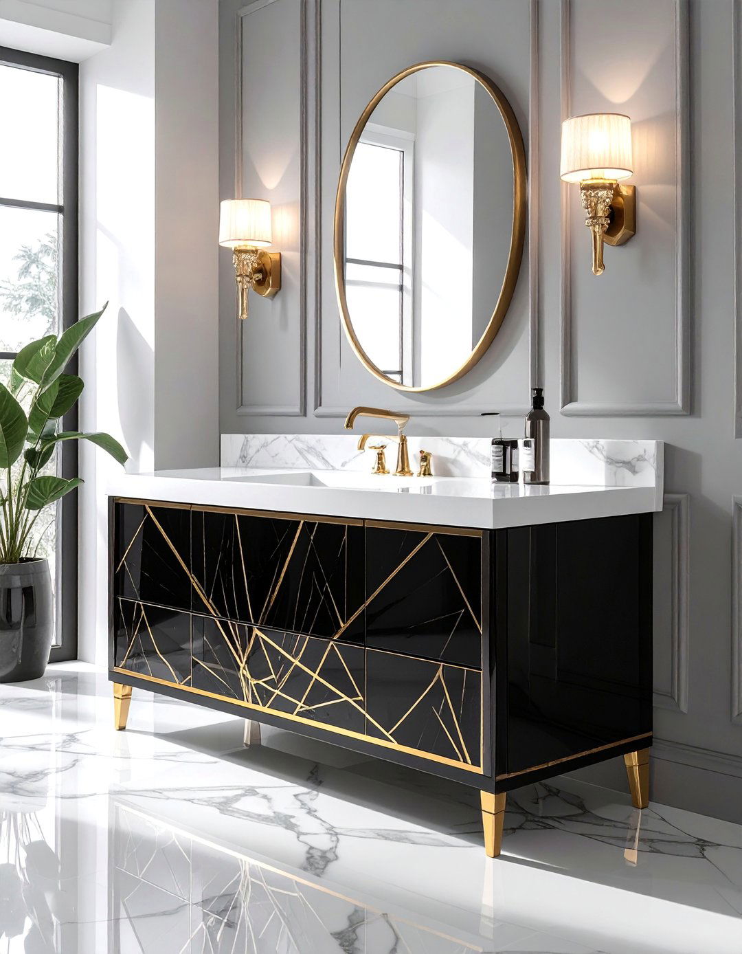Art Deco Inspired Bathroom Vanity with Geometric Patterns - 40 Bathroom Vanity Ideas to Elevate Your Space