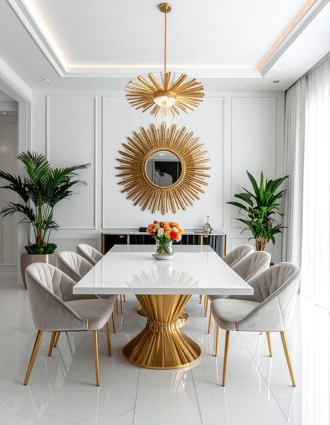 Art Deco Inspired White Dining Room - 30 Elegant White Dining Room Ideas for a Timeless Look