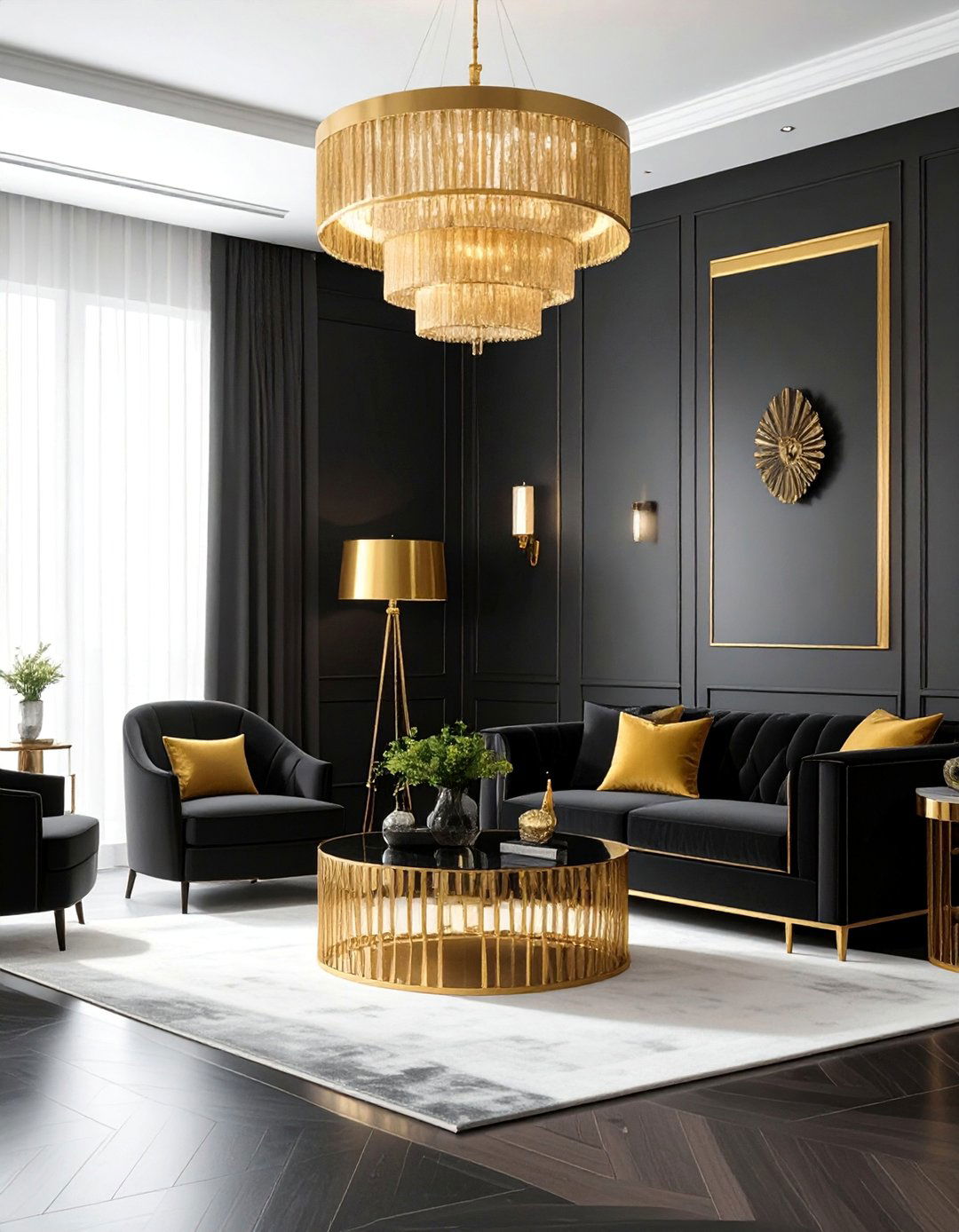 Art Deco Living Room with a Black and Gold Palette - 25 Art Deco Living Room Ideas for a Luxurious Look