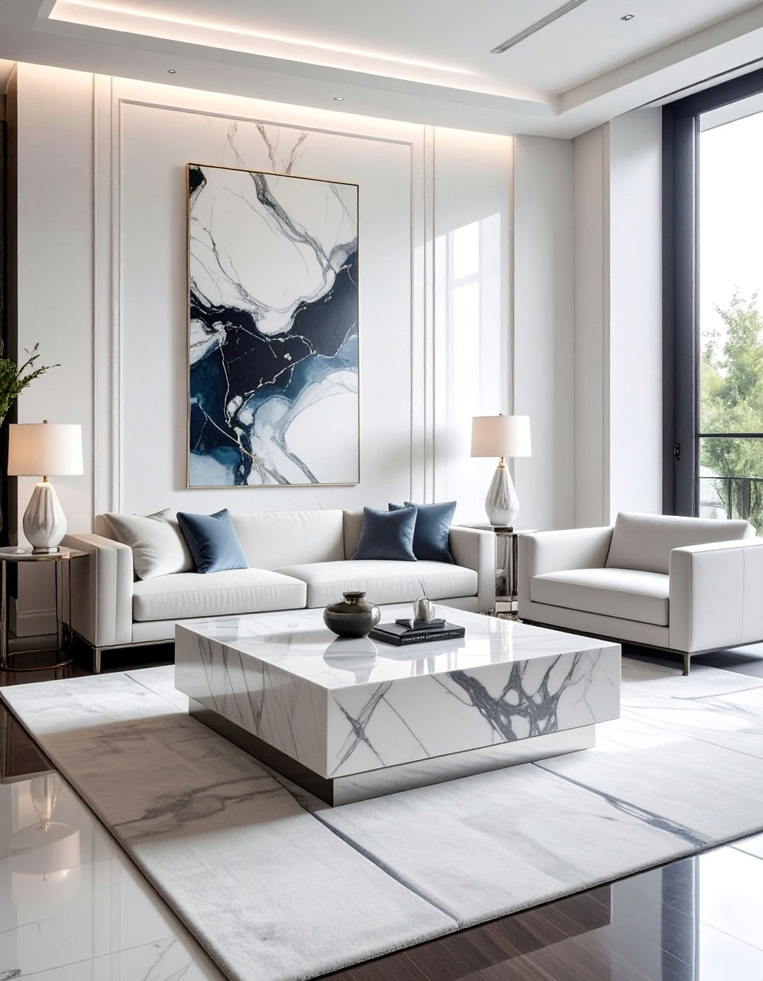 Art Deco Living Room with a Marble Coffee Table - 25 Art Deco Living Room Ideas for a Luxurious Look