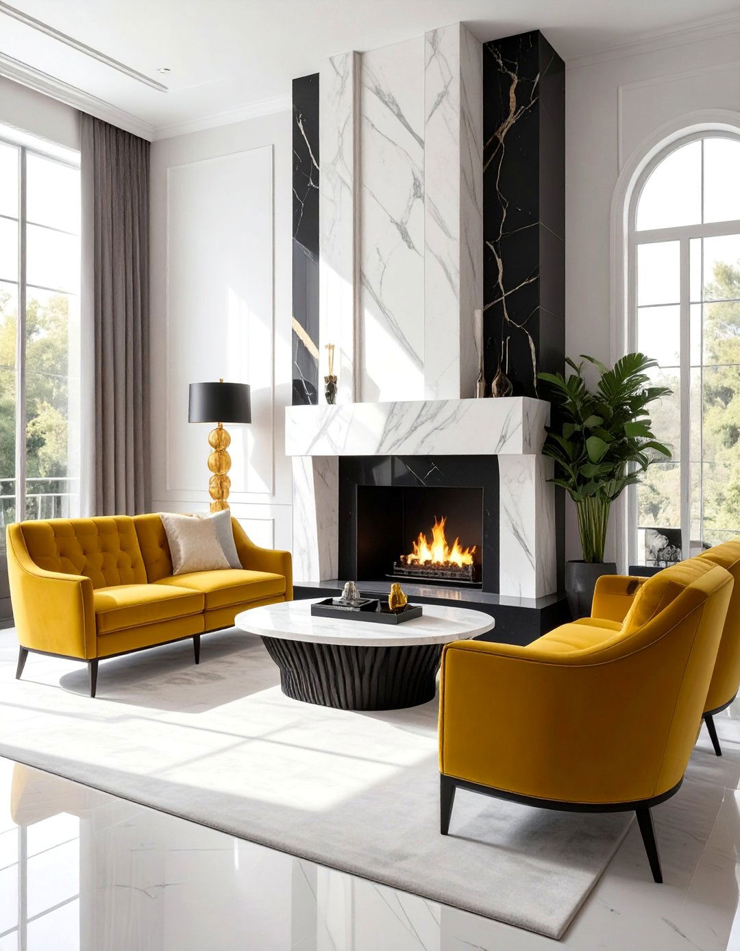 Art Deco Living Room with a Statement Fireplace - 25 Art Deco Living Room Ideas for a Luxurious Look