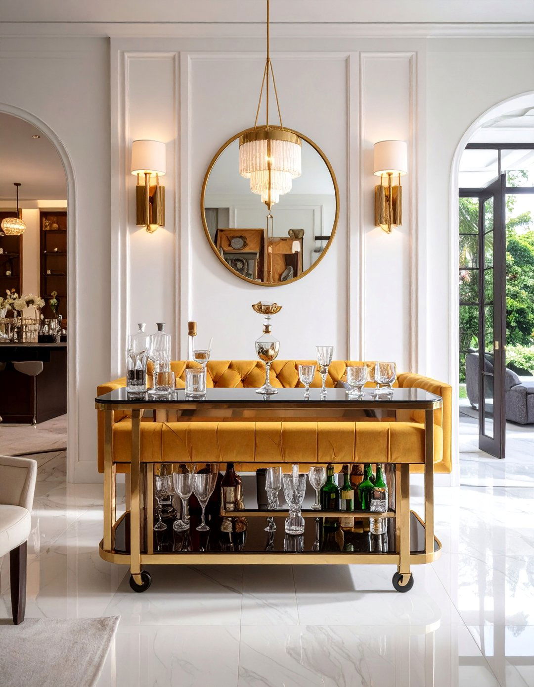 Art Deco Living Room with a Stylish Bar Cart - 25 Art Deco Living Room Ideas for a Luxurious Look