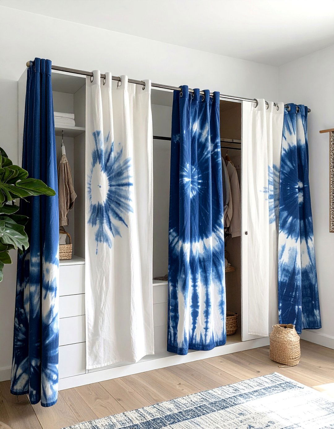 Artistic Tie Dye Closet Curtains - 30 Closet Curtain Ideas for Stylish Storage