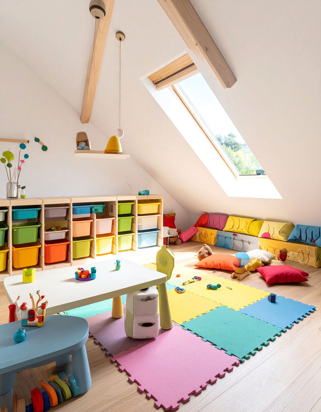 Attic Playroom with Low Level Furniture - 30 Low Ceiling Small Attic Room Ideas for Cozy Spaces