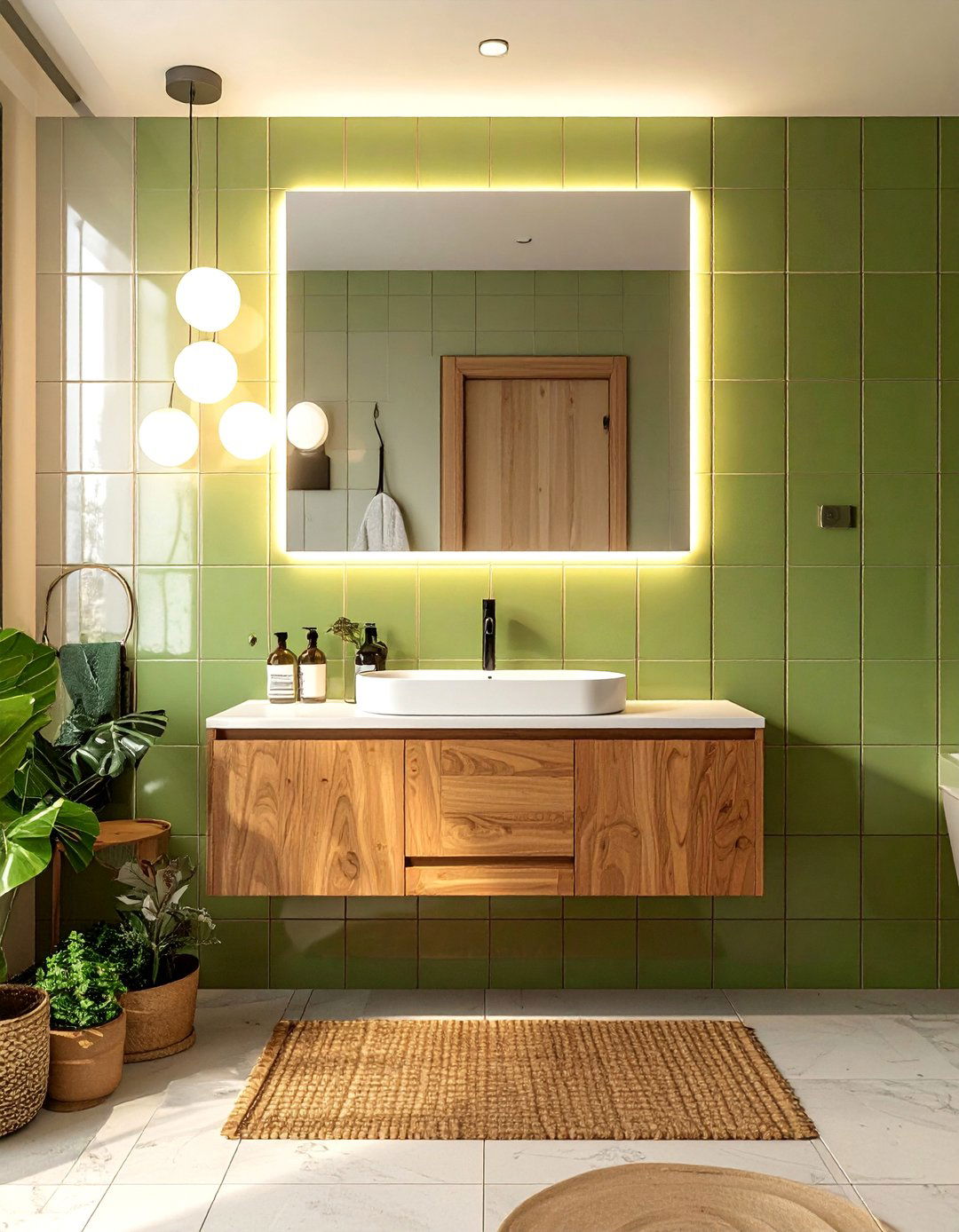 Avocado Green Vertical Stack Tile Bathroom - 25 Green Tile Bathroom Ideas for a Fresh Look