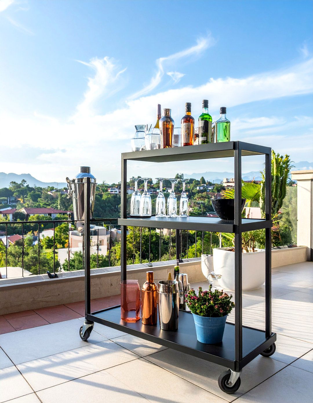 Balcony Bar Cart Station - 30 Small Balcony Ideas to Maximize Your Space