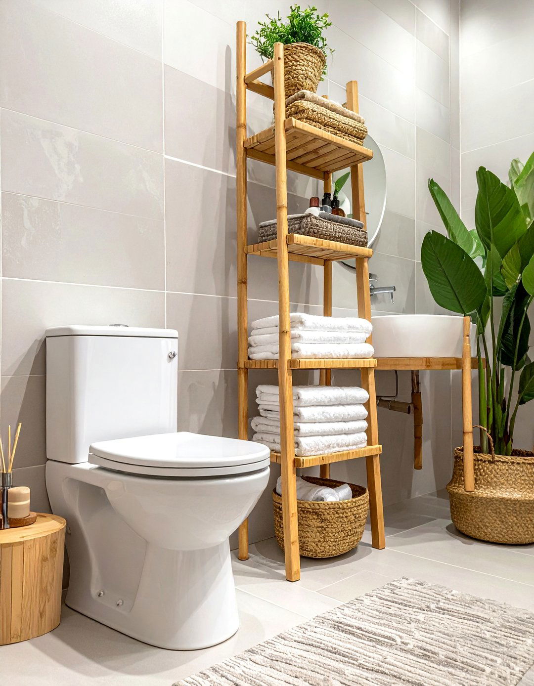 Bamboo Ladder Storage - 25 Over Toilet Storage Ideas to Maximize Bathroom Space