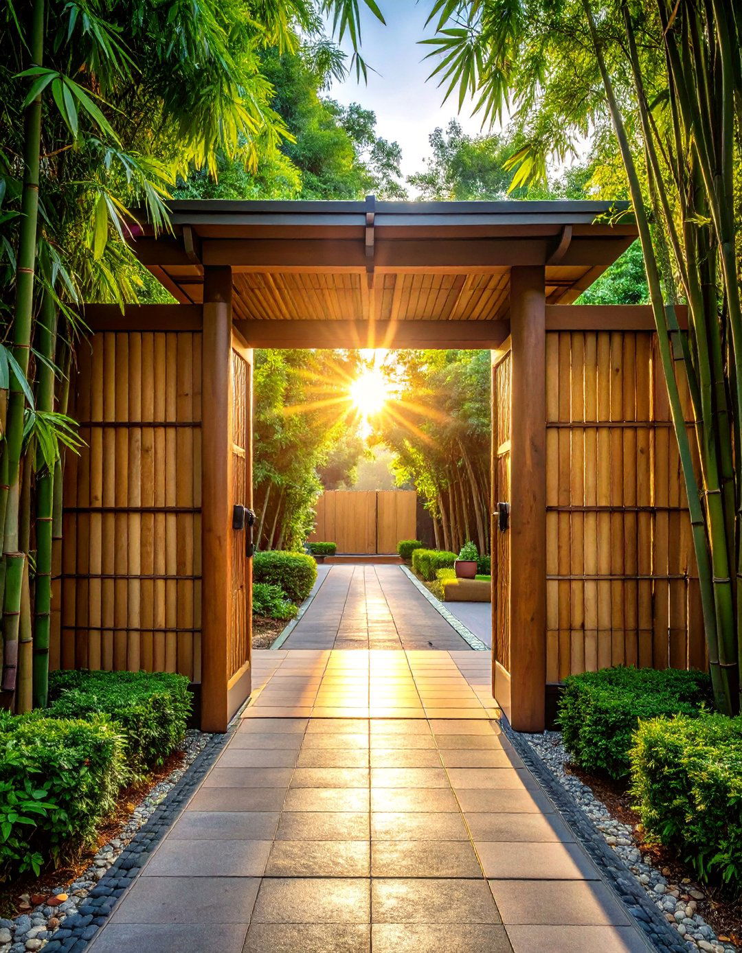 Bamboo Panel Gate Integration - 40 Japanese Fence Ideas for Serene Gardens