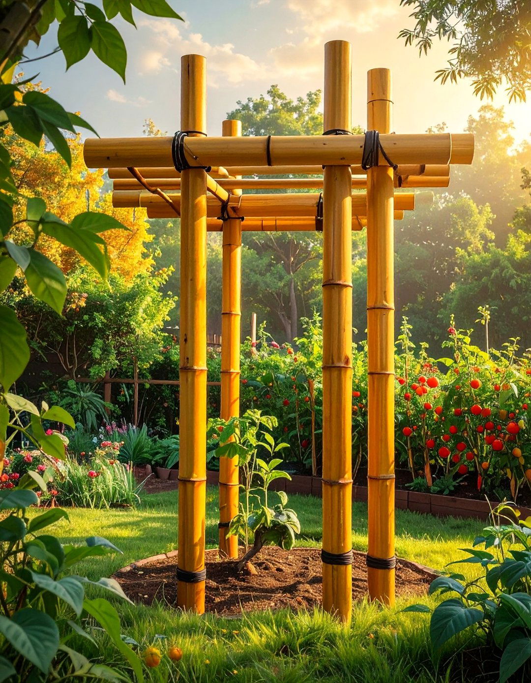 Bamboo Tower Trellis Design - 30 Tomato Trellis Ideas for Your Vegetable Garden