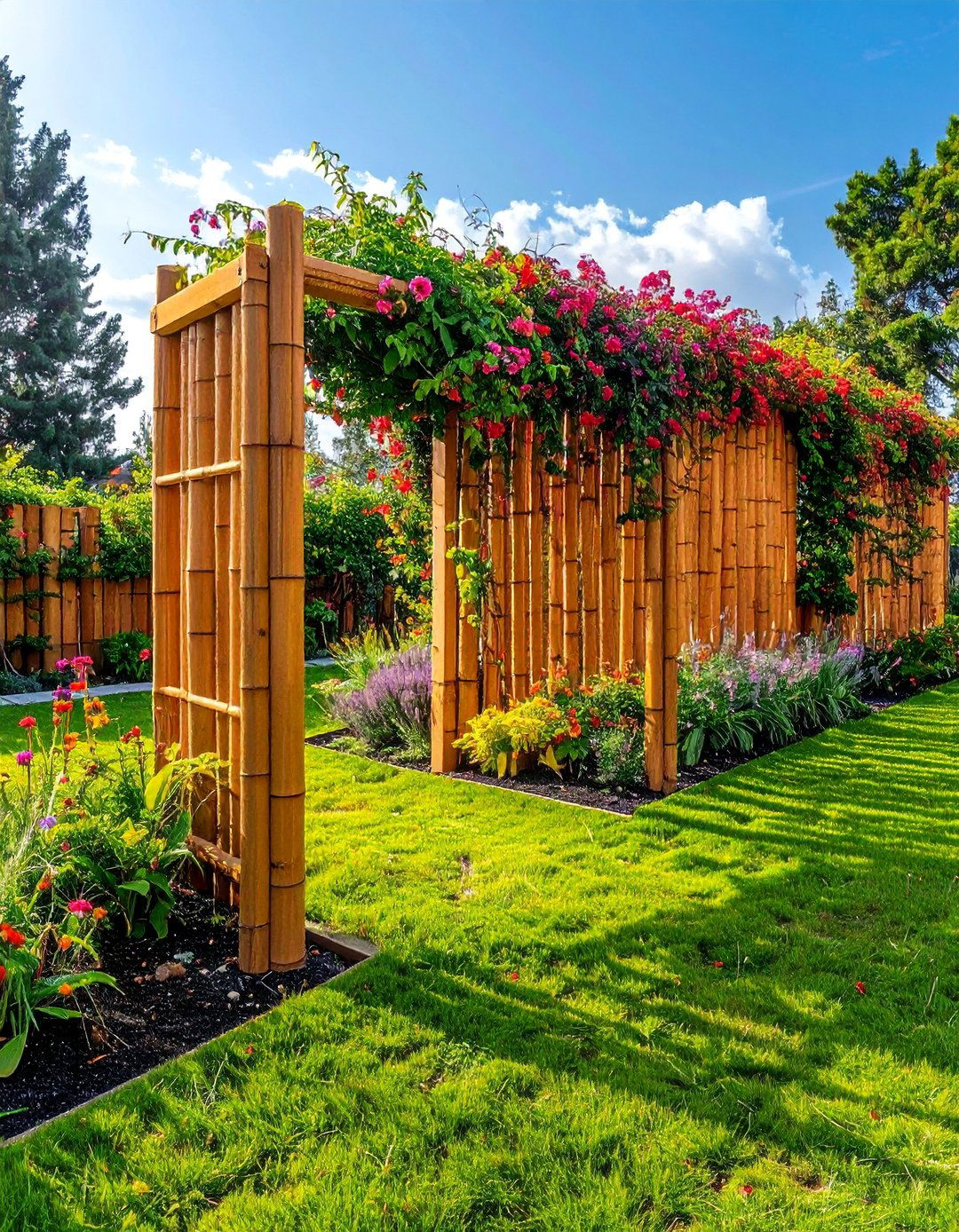 Bamboo Trellis Integration Fence - 40 Japanese Fence Ideas for Serene Gardens