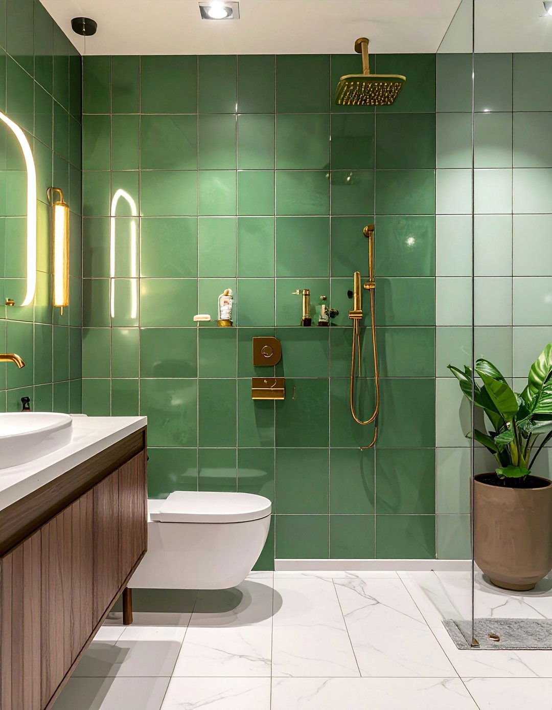 Basil Green Kit Kat Tile Bathroom Wall - 25 Green Tile Bathroom Ideas for a Fresh Look